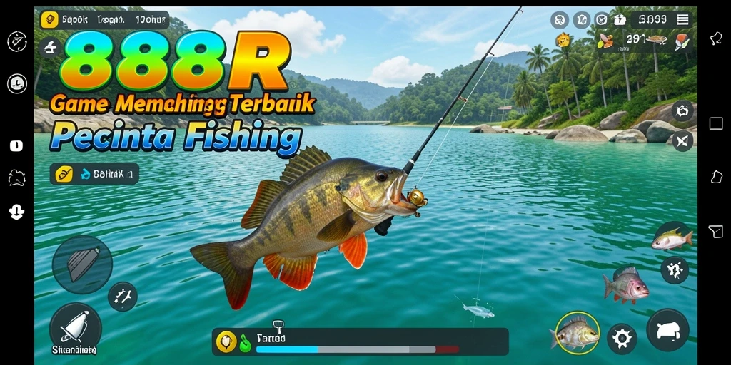 Screenshot gameplay <strong>888R</strong> menampilkan aksi memancing yang mendebarkan.