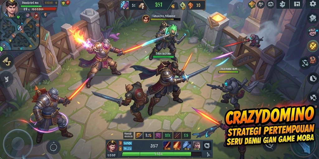 Tampilan aksi seru dalam gameplay MOBA CRAZYDOMINO.
