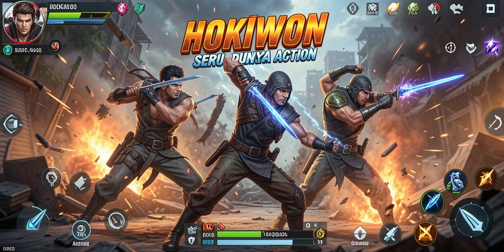 Screenshot gameplay HOKIWON yang memperlihatkan aksi pertarungan yang mencengangkan.