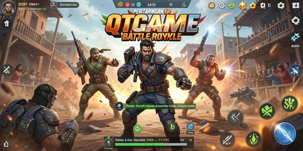 Gameplay intens dalam QTGAME menampilkan pertarungan Battle Royale yang seru.