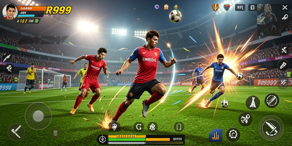 Screenshot RR999 menampilkan aksi seru di lapangan olahraga.