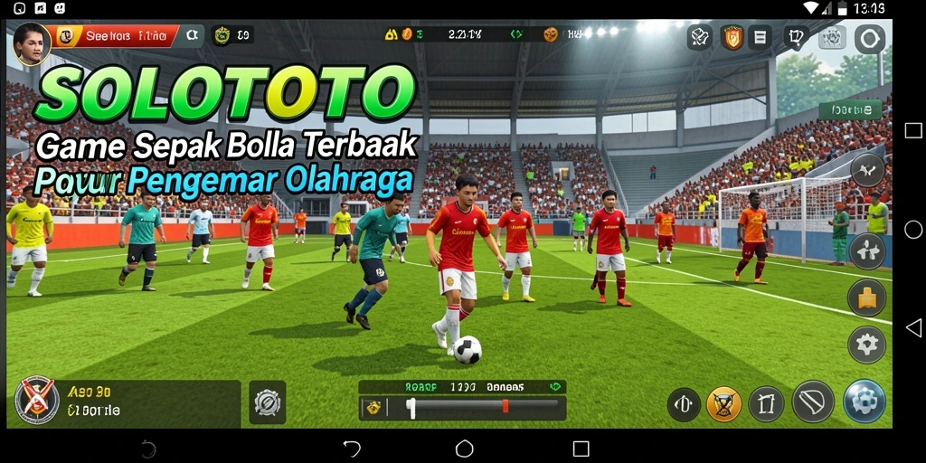 Tangkapan layar gameplay SOLOTOTO yang menampilkan aksi sepak bola seru.
